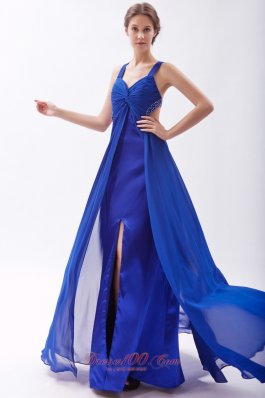 Royal Blue Prom Gown Dress Beaded Cross Back