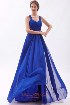 Royal Blue Prom Gown Dress Beaded Cross Back