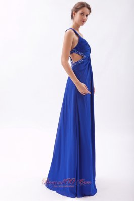 Royal Blue Prom Gown Dress Beaded Cross Back