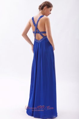 Royal Blue Prom Gown Dress Beaded Cross Back