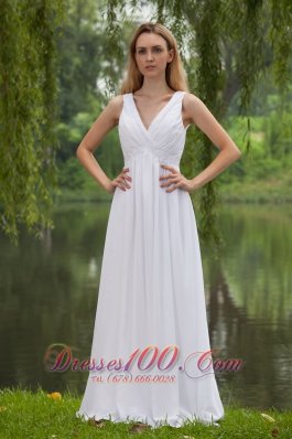 White Empire Dress for Prom Girl V-neck