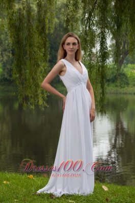 White Empire Dress for Prom Girl V-neck