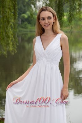 White Empire Dress for Prom Girl V-neck