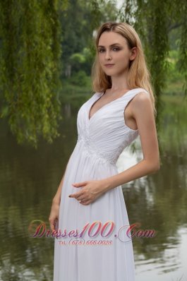 White Empire Dress for Prom Girl V-neck