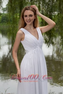 White Empire Dress for Prom Girl V-neck