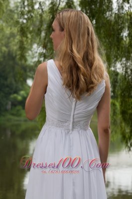 White Empire Dress for Prom Girl V-neck