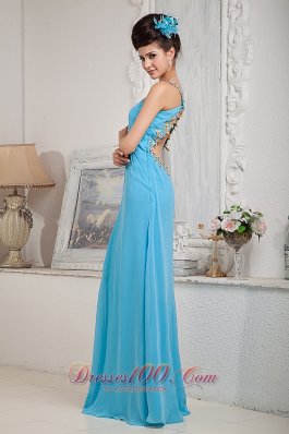 Slit Aqua Blue One Shoulder Dress For Prom Girl