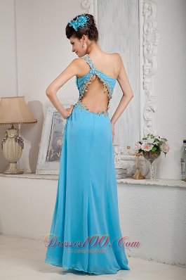 Slit Aqua Blue One Shoulder Dress For Prom Girl