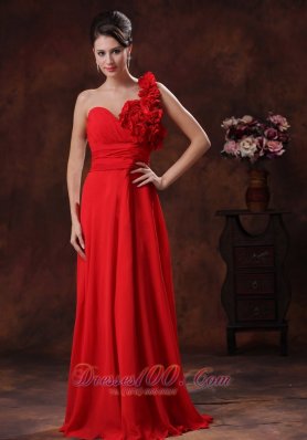 Supper Hot Red One Shoulder Prom Dress Flowers