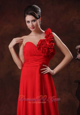 Supper Hot Red One Shoulder Prom Dress Flowers