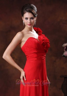 Supper Hot Red One Shoulder Prom Dress Flowers