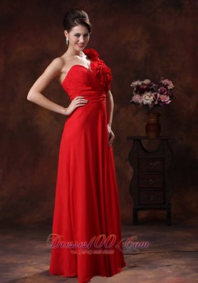 Supper Hot Red One Shoulder Prom Dress Flowers