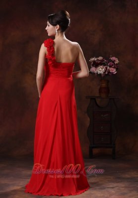 Supper Hot Red One Shoulder Prom Dress Flowers