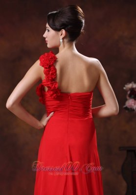 Supper Hot Red One Shoulder Prom Dress Flowers