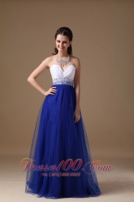 Beaded Prom Celebrity Gown White and Royal Blue