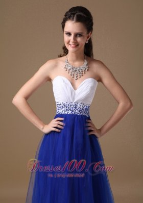 Beaded Prom Celebrity Gown White and Royal Blue