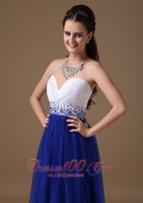 Beaded Prom Celebrity Gown White and Royal Blue