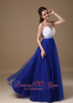 Beaded Prom Celebrity Gown White and Royal Blue