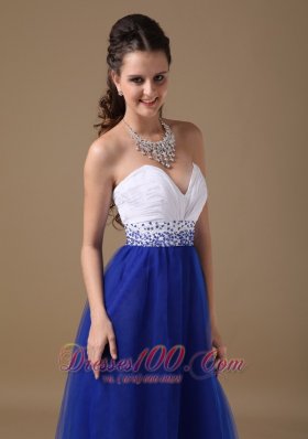 Beaded Prom Celebrity Gown White and Royal Blue