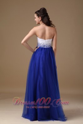 Beaded Prom Celebrity Gown White and Royal Blue