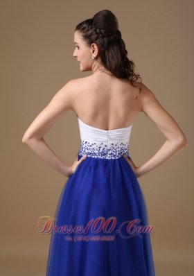 Beaded Prom Celebrity Gown White and Royal Blue