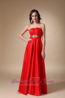 Wine Red A-line Satin Prom Gown Crystal