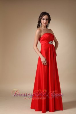 Wine Red A-line Satin Prom Gown Crystal