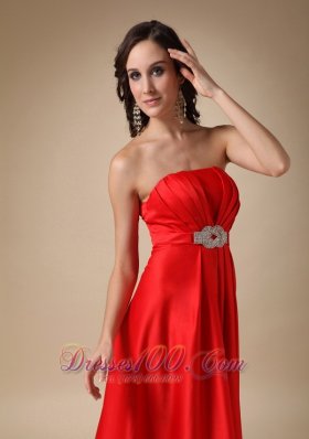 Wine Red A-line Satin Prom Gown Crystal