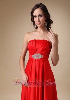 Wine Red A-line Satin Prom Gown Crystal