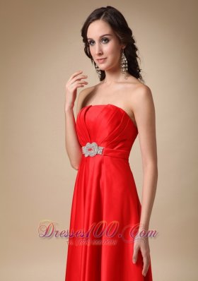 Wine Red A-line Satin Prom Gown Crystal