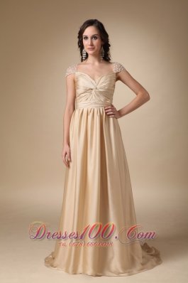 Gold Column Prom Dress Cap Sleeves And vortex