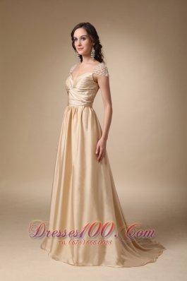 Gold Column Prom Dress Cap Sleeves And vortex