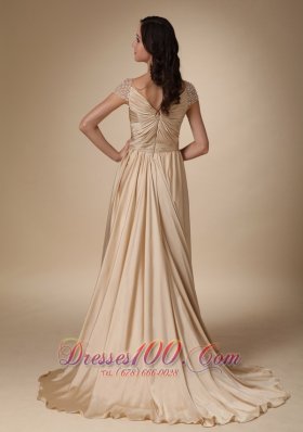 Gold Column Prom Dress Cap Sleeves And vortex