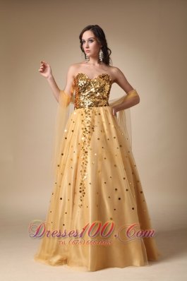 Stunning Gold Evening Gown Sweetheart Sequins Over