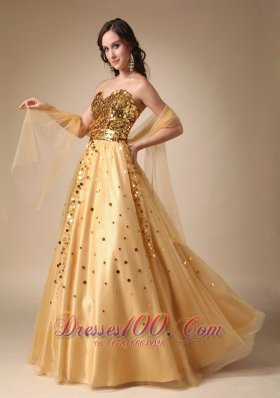 Best Gold A-line Evening Dress Sweetheart Sequins