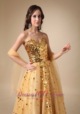 Stunning Gold Evening Gown Sweetheart Sequins Over