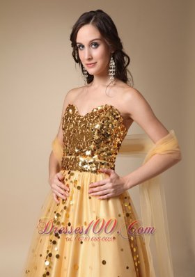 Stunning Gold Evening Gown Sweetheart Sequins Over