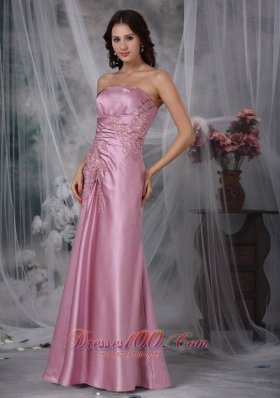 Rose Pink Column Appliques Prom Dress Cheap