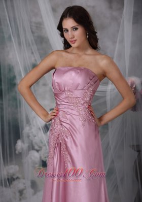 Rose Pink Column Appliques Prom Dress Cheap