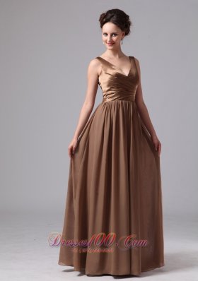 Simple Brown Prom Dress Under 150 V-neck