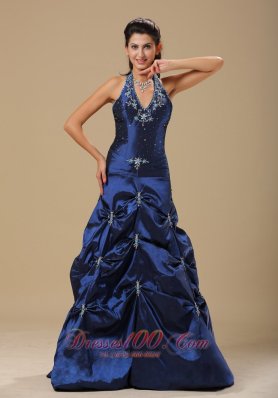 Halter Royal Blue Prom Evening Gown Pick-ups