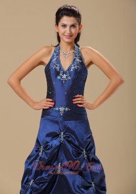 Halter Royal Blue Prom Evening Gown Pick-ups