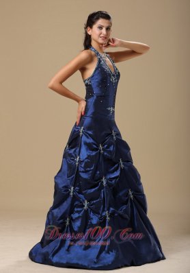 Halter Royal Blue Prom Evening Gown Pick-ups