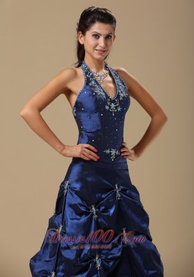 Halter Royal Blue Prom Evening Gown Pick-ups