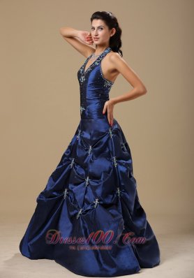 Halter Royal Blue Prom Evening Gown Pick-ups