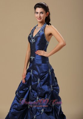 Halter Royal Blue Prom Evening Gown Pick-ups