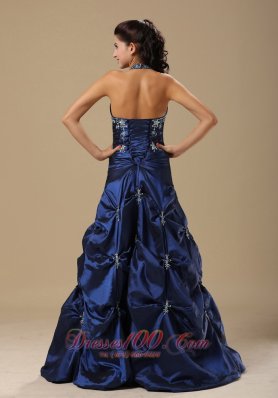 Halter Royal Blue Prom Evening Gown Pick-ups