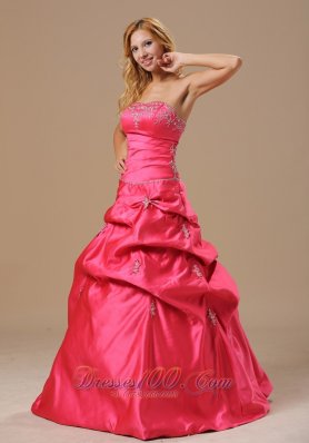 Hot pink pick ups strapless A-line prom quinceanera dresses