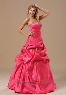 Hot pink pick ups strapless A-line prom quinceanera dresses