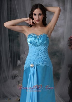 Exquisite Beaded Aqua Column Evening Dress